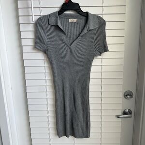Audrey 3+1 Gray Ribbed Collared Mini Dress